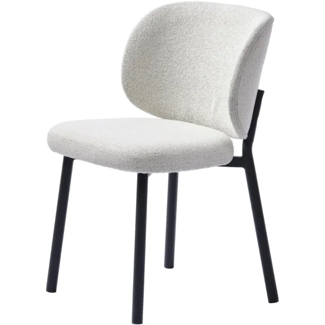 Nest of Nora Set van 2 - Nest of Nora Eetkamerstoelen Nuno bouclé met zwarte metalen poten - Offwhite Gebroken wit