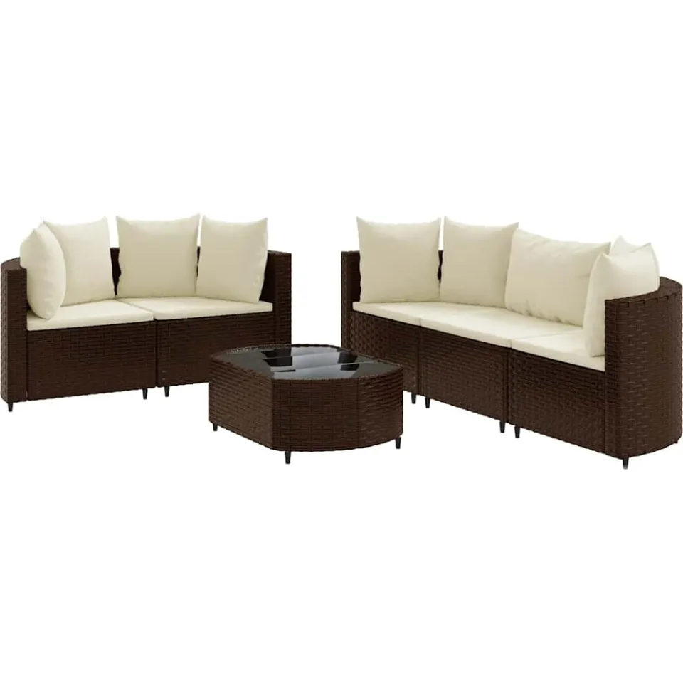vidaXL 6-delige Loungeset met kussens poly rattan bruin, foto 4