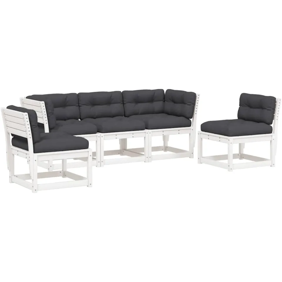 vidaXL 5-delige Loungeset met kussens massief grenenhout wit, foto 3