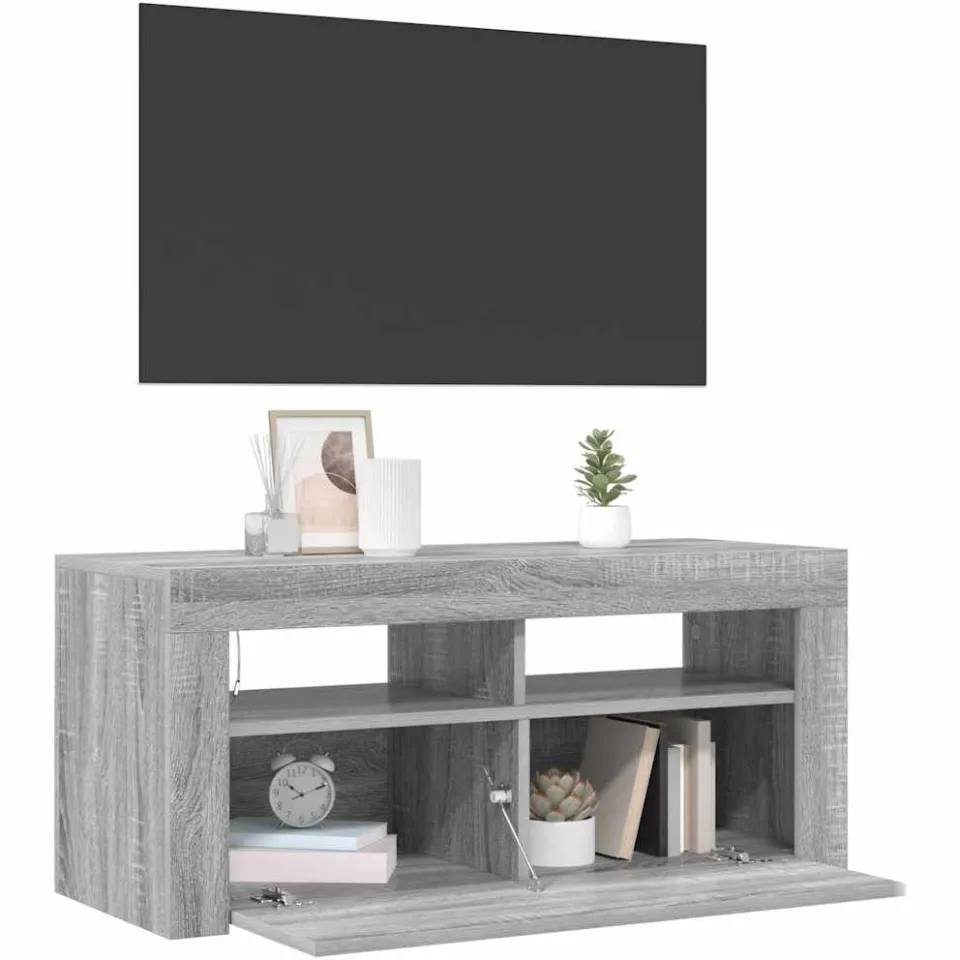 vidaXL Tv-meubel met LED-verlichting 90x35x40 cm grijs sonoma eiken, foto 4