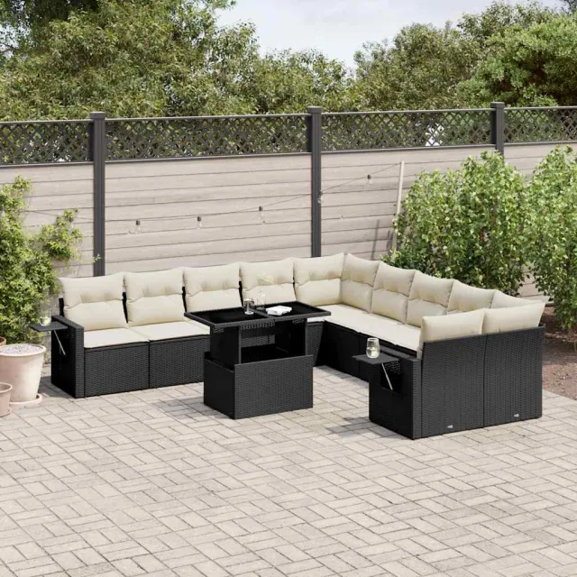 vidaXL 11-delige Loungeset met kussens poly rattan zwart, foto 2