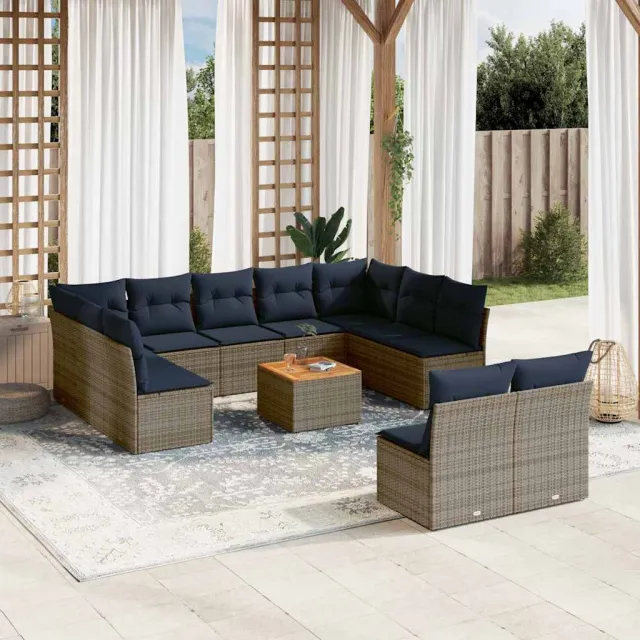vidaXL 12-delige Loungeset met kussens poly rattan grijs, foto 2