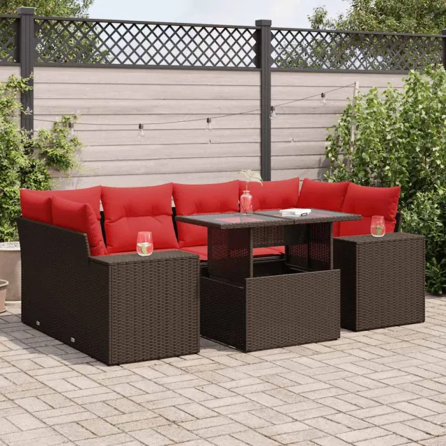 vidaXL 7-delige Loungeset met kussens poly rattan bruin, foto 2