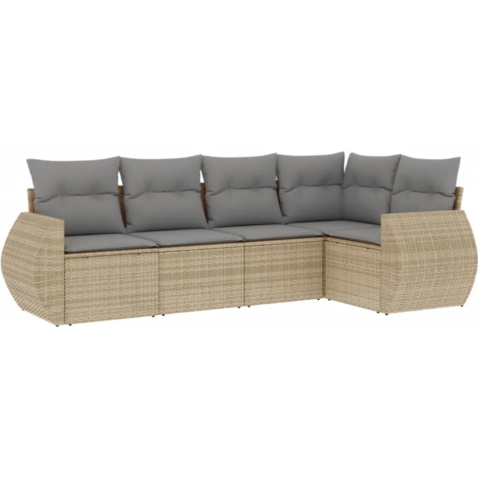 vidaXL 5-delige Loungeset met kussens poly rattan beige, foto 3