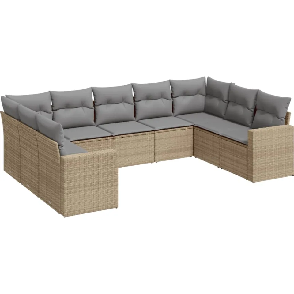 vidaXL 9-delige Loungeset met kussens poly rattan beige, foto 3
