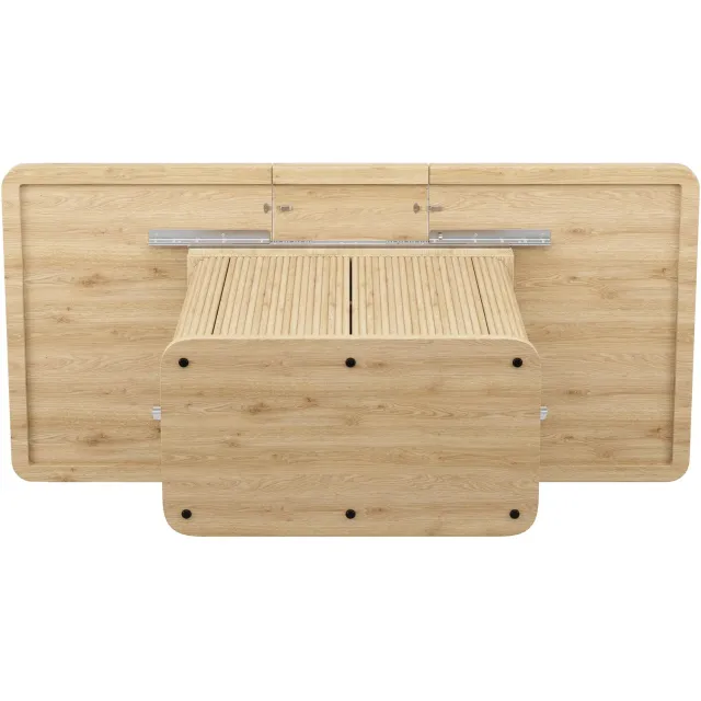 REDOM Eettafel - Uitschuifbaar tafelblad 140-180 cm - Verborgen opbergruimte - Verticale reliëfstrepen - MDF en metaal - Hout - 140/180 x 80 x 76,5 cm