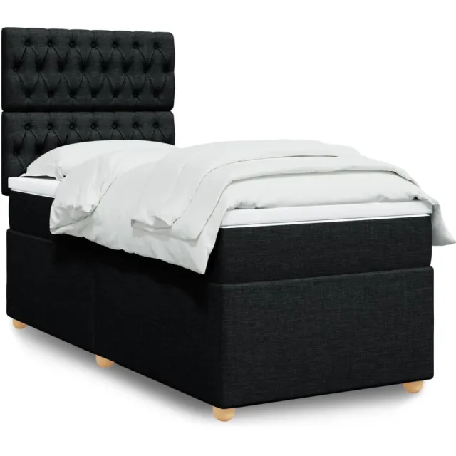 vidaXL Boxspring met matras stof zwart 90x200 cm