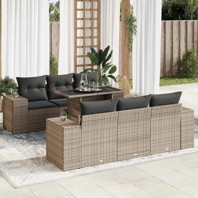 vidaXL 7-delige Loungeset met kussens poly rattan acacia grijs, foto 2
