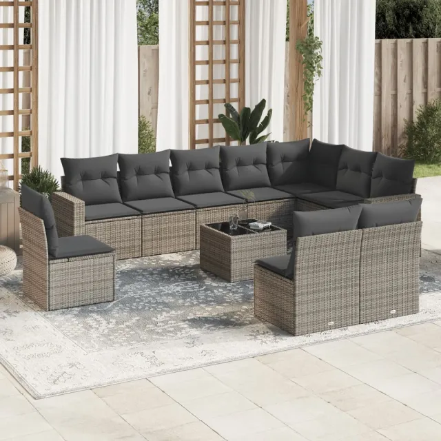 vidaXL 11-delige Loungeset met kussens poly rattan grijs, foto 2