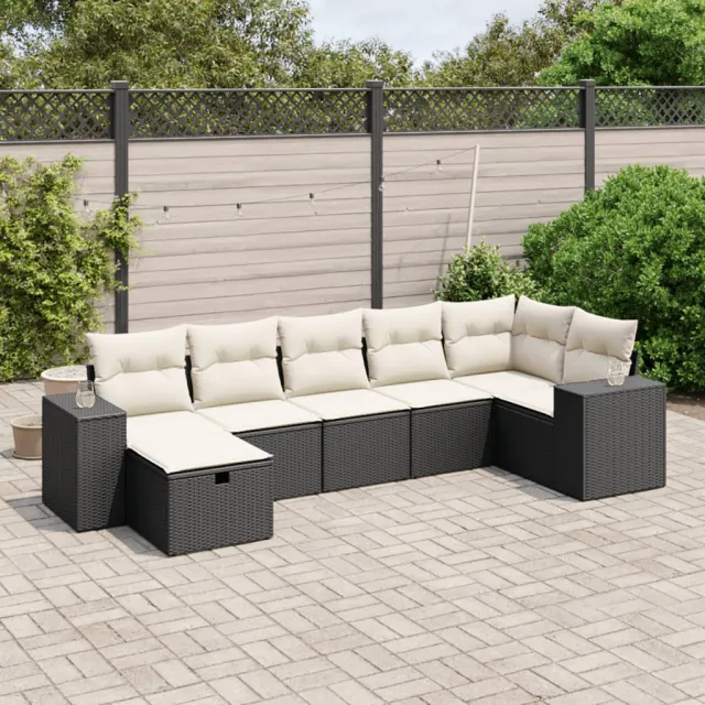 vidaXL 7-delige Loungeset met kussens poly rattan zwart, foto 2