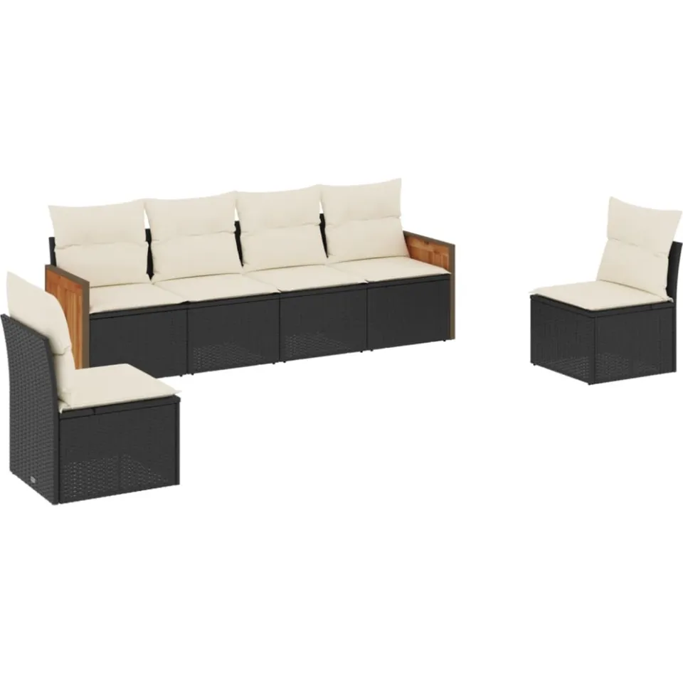 vidaXL 6-delige Loungeset met kussens poly rattan zwart, foto 3