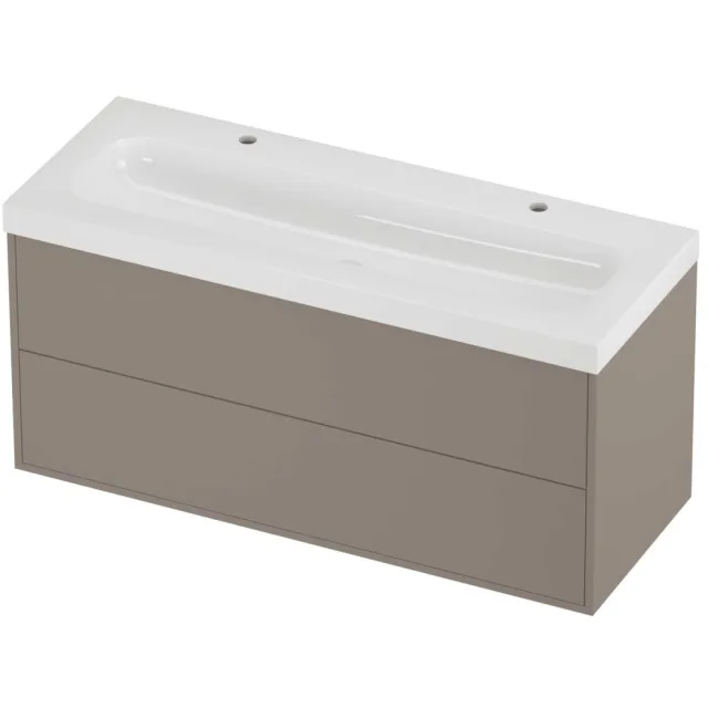 Proline Haga Badmeubelset Polystone Mezza 2 Kraangaten 120x46x58 cm Glans Wit Clay Beige
