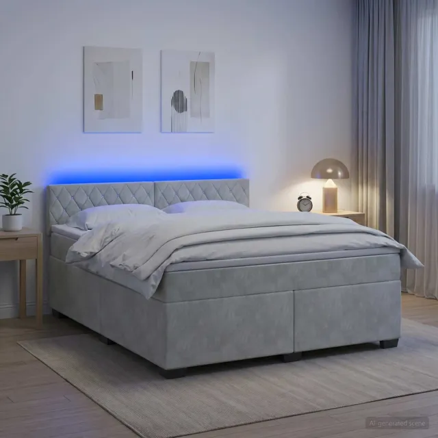 vidaXL Boxspring Bed met Matras en LED Lichtgrijs 140 x 190 cm fluweel