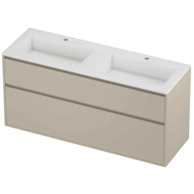 Proline Aristo Badmeubelset Polystone Elegant 2 Gaten 140x46x67 cm Glans Wit Soft Linen Beige