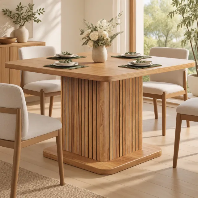 MODENUIT Eettafel - Vierkant Met Opbergruimte - Voor Keuken En Eethoek - MDF - 80 x 80 x 76 Cm - Houtkleur Donkerbruin