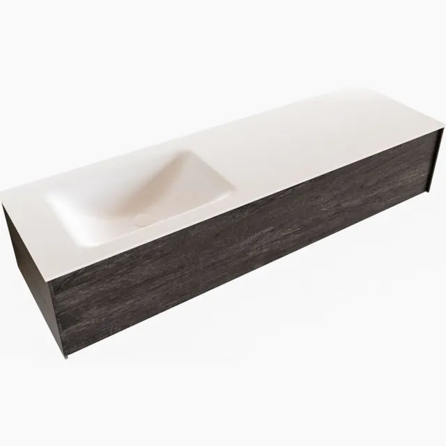 Boss & Wessing Badkamermeubel BWS Madrid Dark Brown 150x45x30 cm Mat Witte Solid Surface Wastafel Links (0 kraangaten)