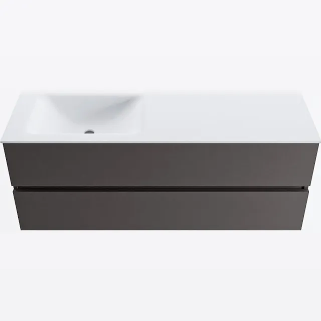 Mondiaz VICA 130cm badmeubel onderkast Dark Grey 2 lades. Wastafel CLOUD links zonder kraangat, kleur Talc.