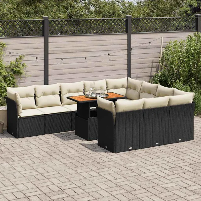 vidaXL 11-delige Loungeset met kussens poly rattan zwart, foto 2