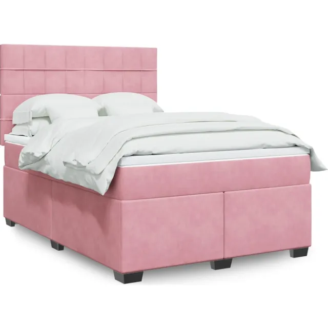 vidaXL Boxspring met matras fluweel roze 160x200 cm