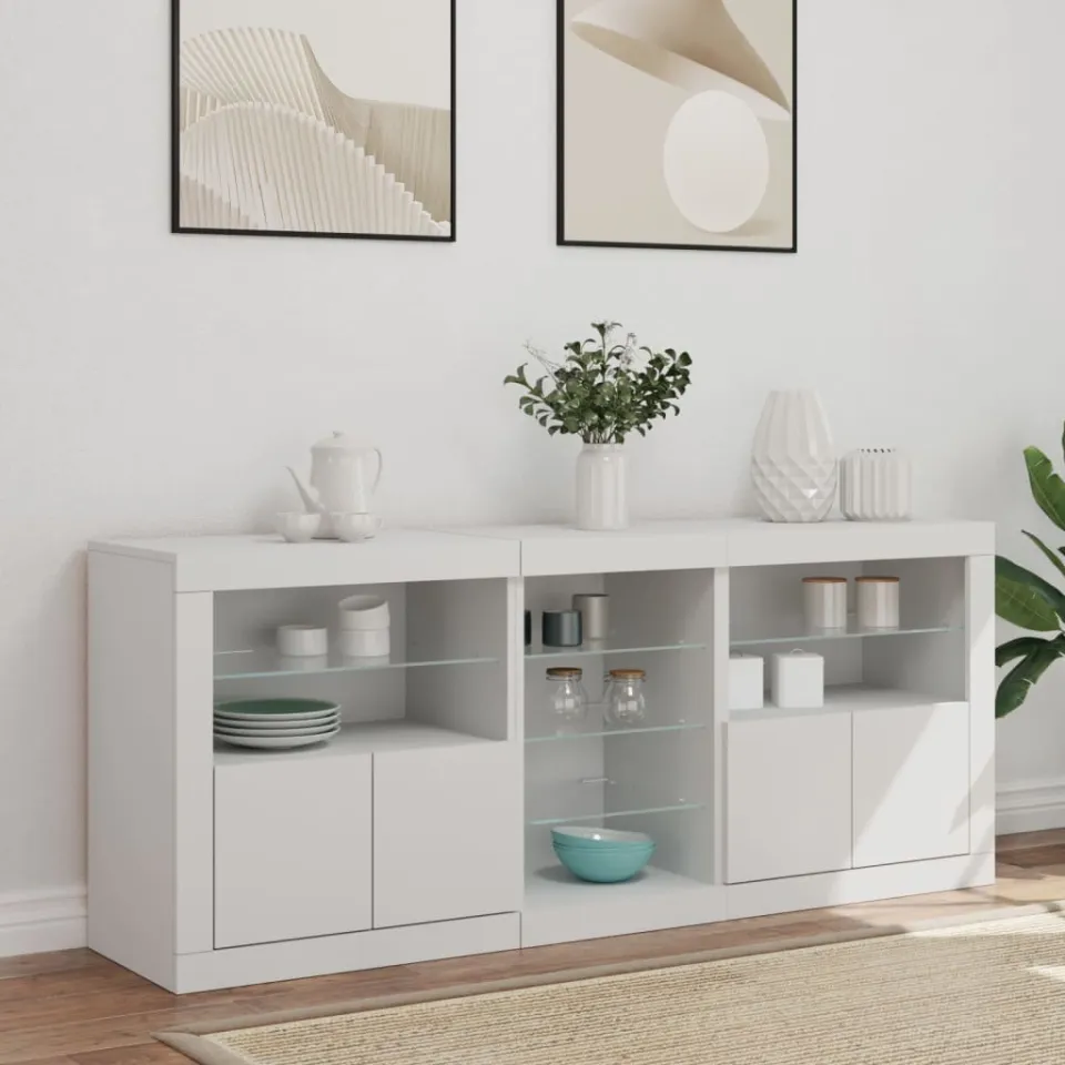 vidaXL Dressoir met LED-verlichting 162x37x67 cm wit, foto 3