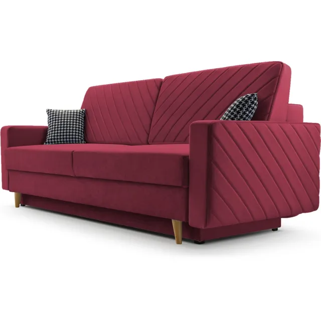 AJE Meubles B.V. 3-zitsbank van Velvet voor woonkamer, slaapbank, sofa met slaapfunctie en opbergruimte, moderne bank - 230x96x97cm - Slaapbank CALIFORNIA - Wijnrood (KRONOS 02)