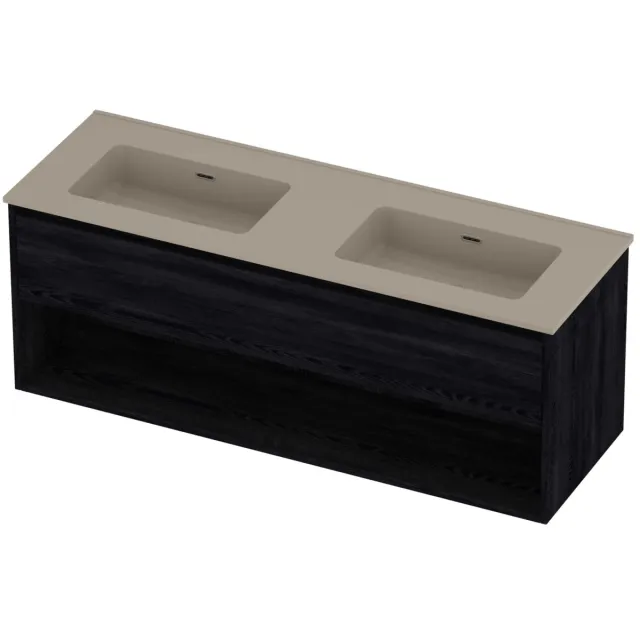 Proline Tribute Badmeubelset Porselein Elegant Met Schap 140x46x54 cm Mat Crème Cotton Black Oak Eiken