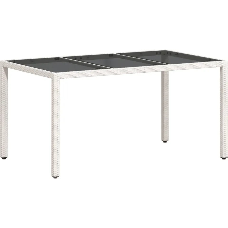 vidaXL Tuintafel met glazen blad 150x90x75 cm poly rattan wit, foto 4