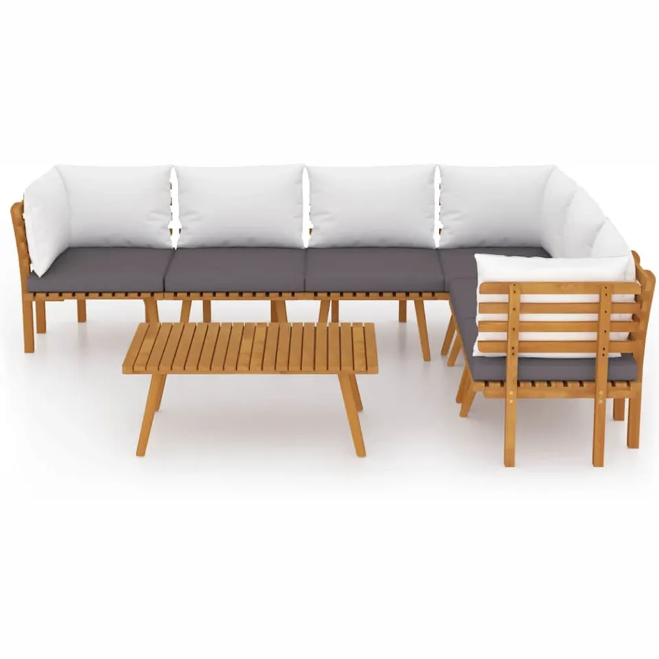 vidaXL 7-delige Loungeset met kussens massief acaciahout bruin