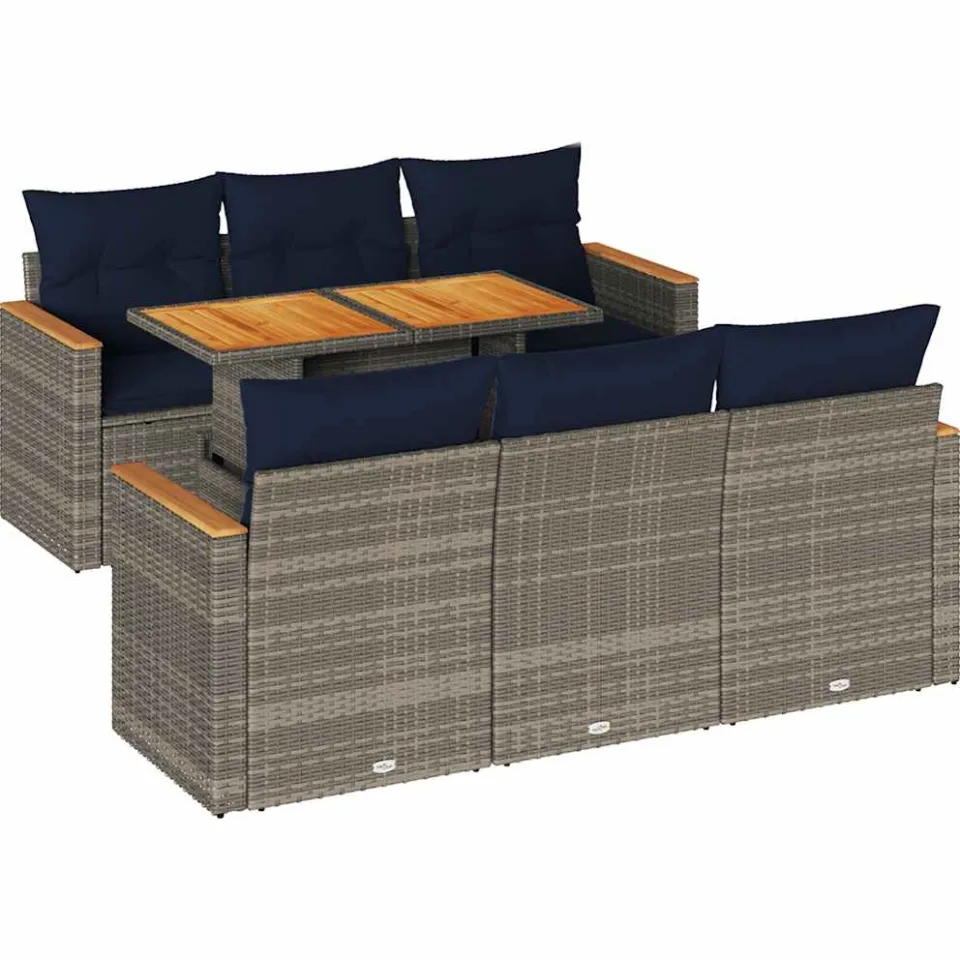 vidaXL 7-delige Loungeset met kussens poly rattan grijs, foto 3