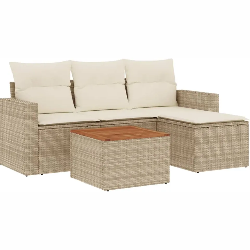 vidaXL 5-delige Loungeset met kussens poly rattan beige, foto 3