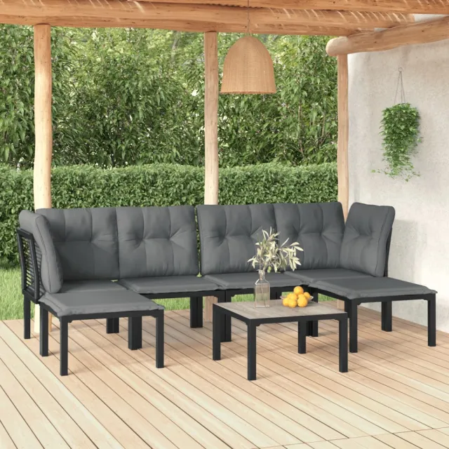 vidaXL 7-delige Loungeset poly rattan zwart en grijs, foto 2