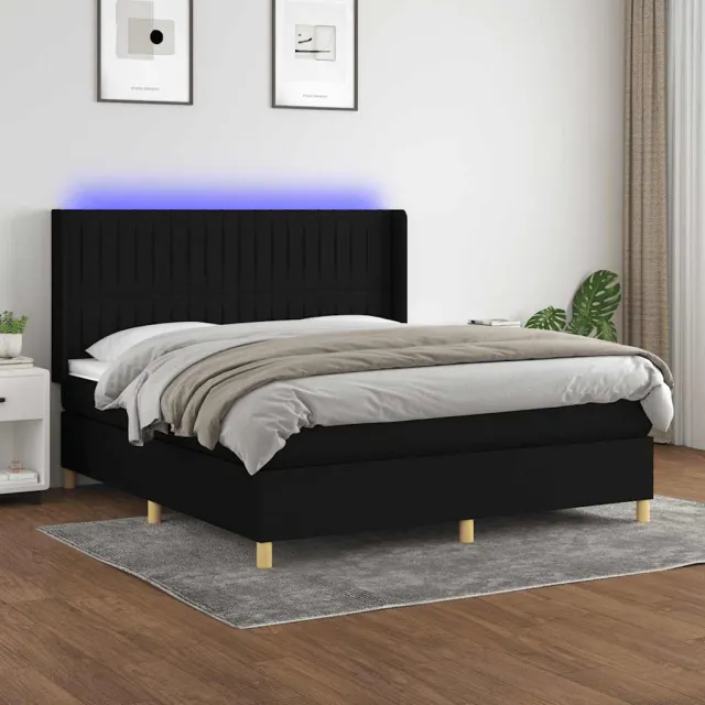 vidaXL Boxspring met matras en LED stof zwart 180x200 cm