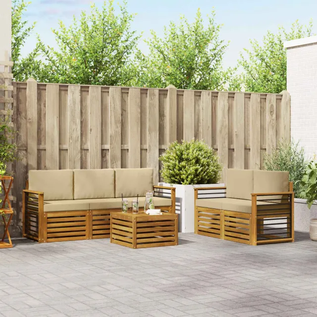 vidaXL Buiten bankenset 6 st 5-zits Natuurlijk en Beige