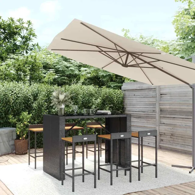vidaXL 7-delige Tuinbarset poly rattan en massief acaciahout zwart, foto 2