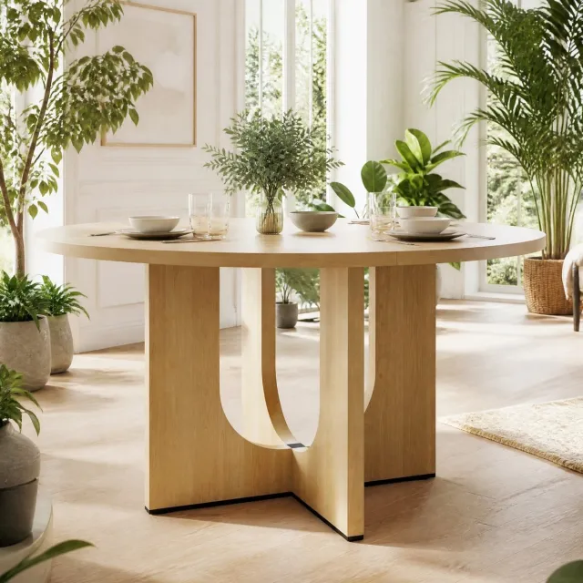 MODENUIT Eettafel - Ronde Tafel - Voor 4-6 Personen - Scandinavische Stijl - MDF - 120x120x75 Cm - Eikenkleur