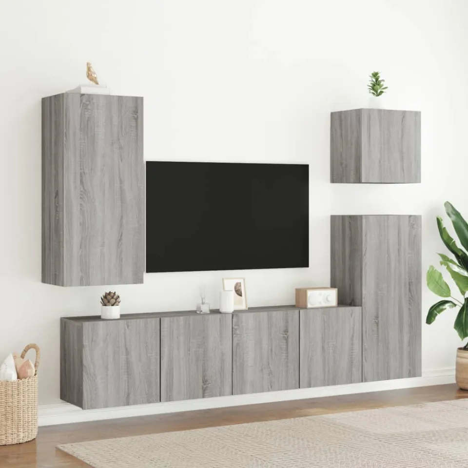 vidaXL Tv-meubels 2 st wandgemonteerd 80x30x41 cm grijs sonoma eiken, foto 3