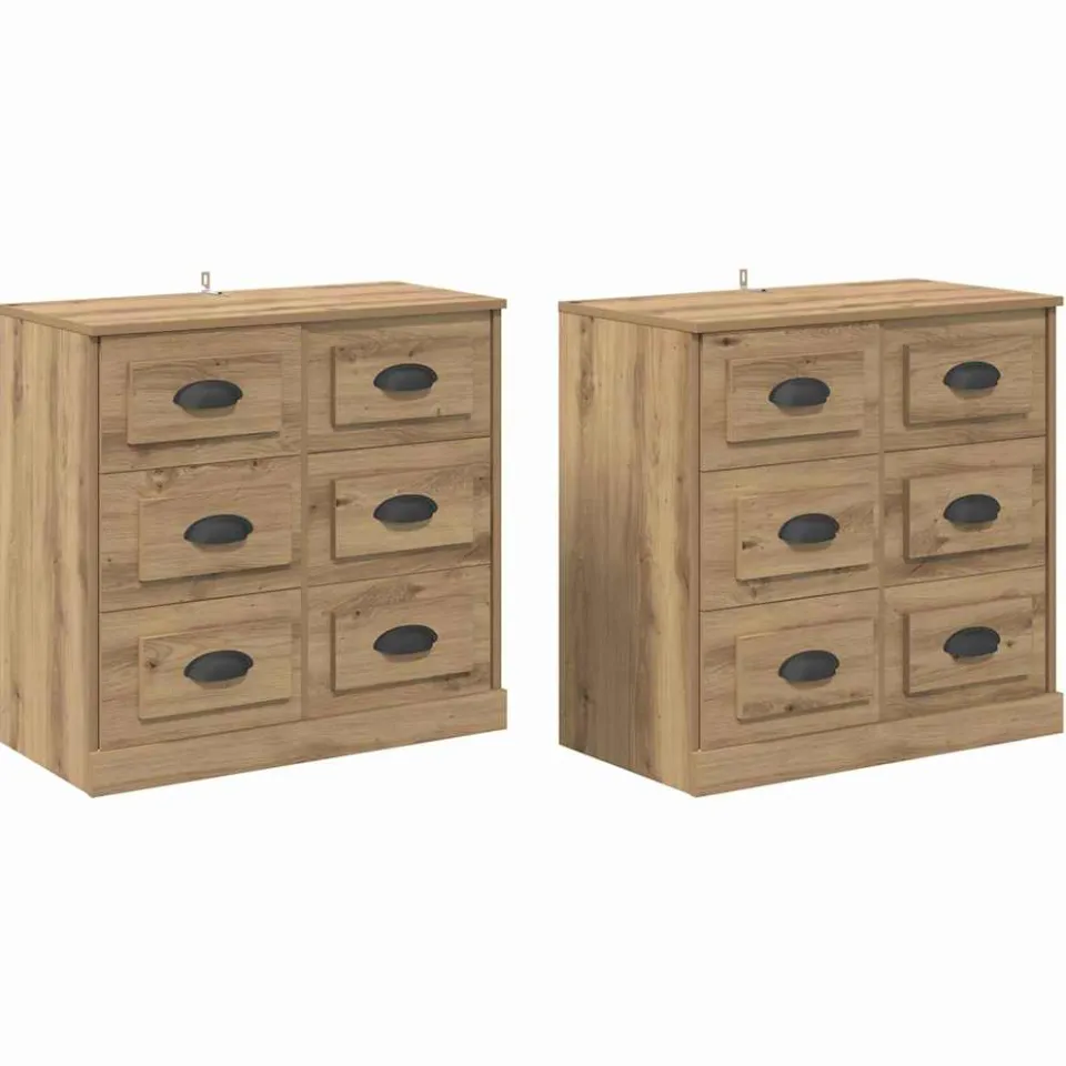 vidaXL Dressoirs 2 st Artisan Eiken 70 x 35,5 x 67,5 cm Bewerkt hout, foto 3