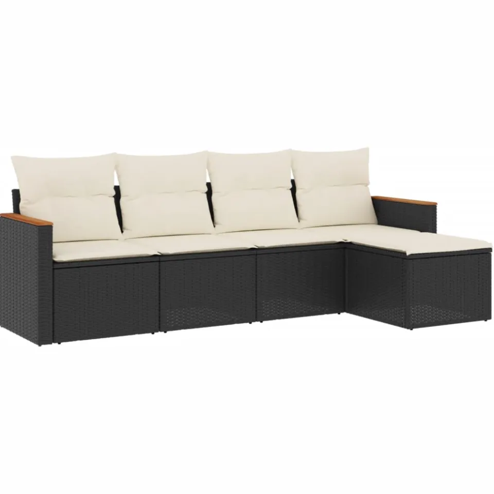 vidaXL 5-delige Loungeset met kussens poly rattan zwart, foto 3