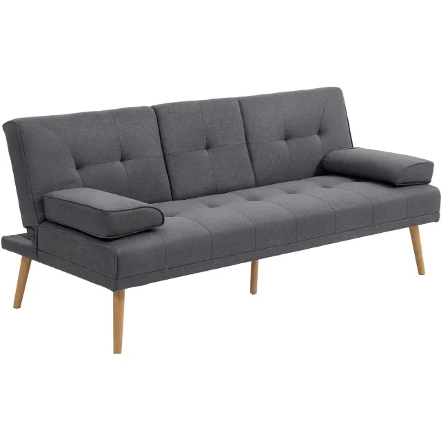 Homona 3-zits slaapbank - Met verstelbare rugleuning en klaptafel met bekerhouders - 181 x 95,5 x 42 cm - Donkergrijs