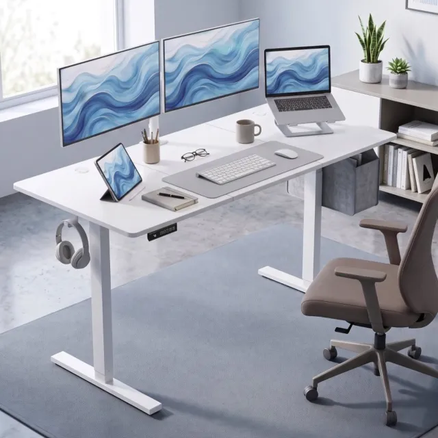 MODFU Zit-Sta Bureau - Elektrisch Verstelbaar - Memoryfunctie - Wit - 140 X 60 Cm