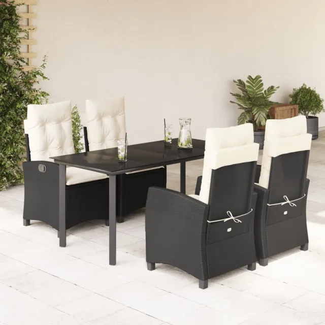 vidaXL 5-delige Tuinset met kussens poly rattan zwart, foto 2