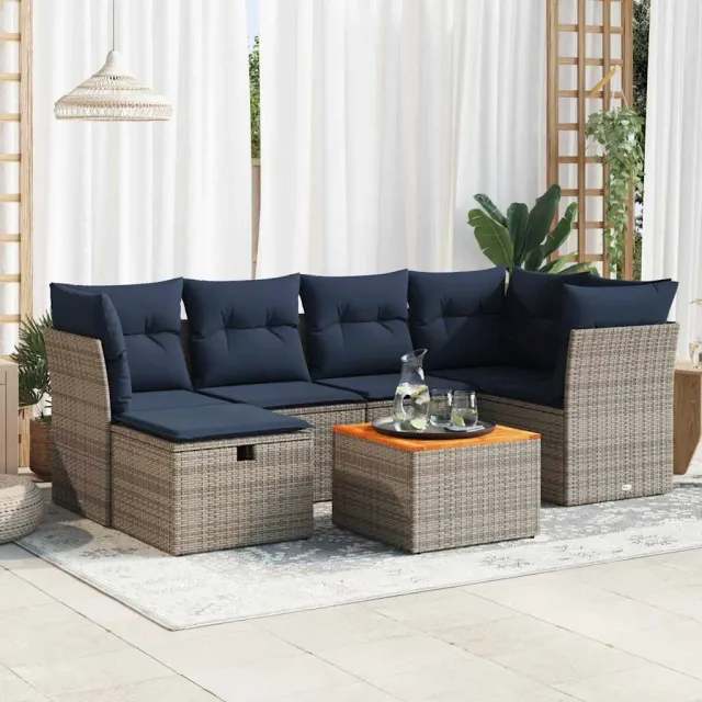 vidaXL 7-delige Loungeset met kussens poly rattan grijs