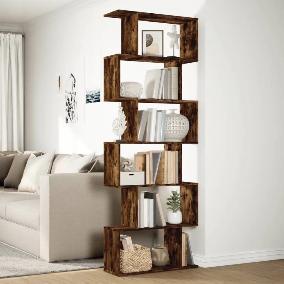 vidaXL Kamerscherm / boekenkast 6-laags 70x24x193 cm hout gerookt eik bruin, foto 3