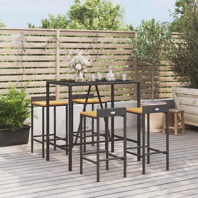 vidaXL 5-delige Tuinbarset poly rattan en massief acaciahout zwart, foto 2