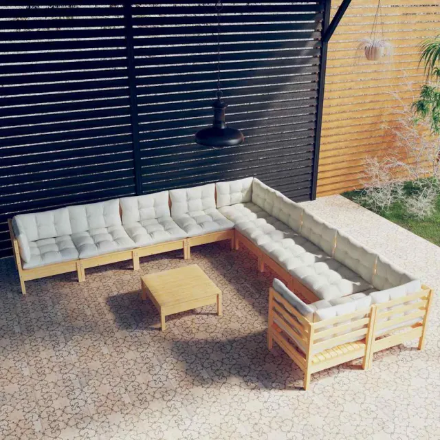 vidaXL 11-delige Loungeset met crèmekleurige kussens grenenhout, foto 2