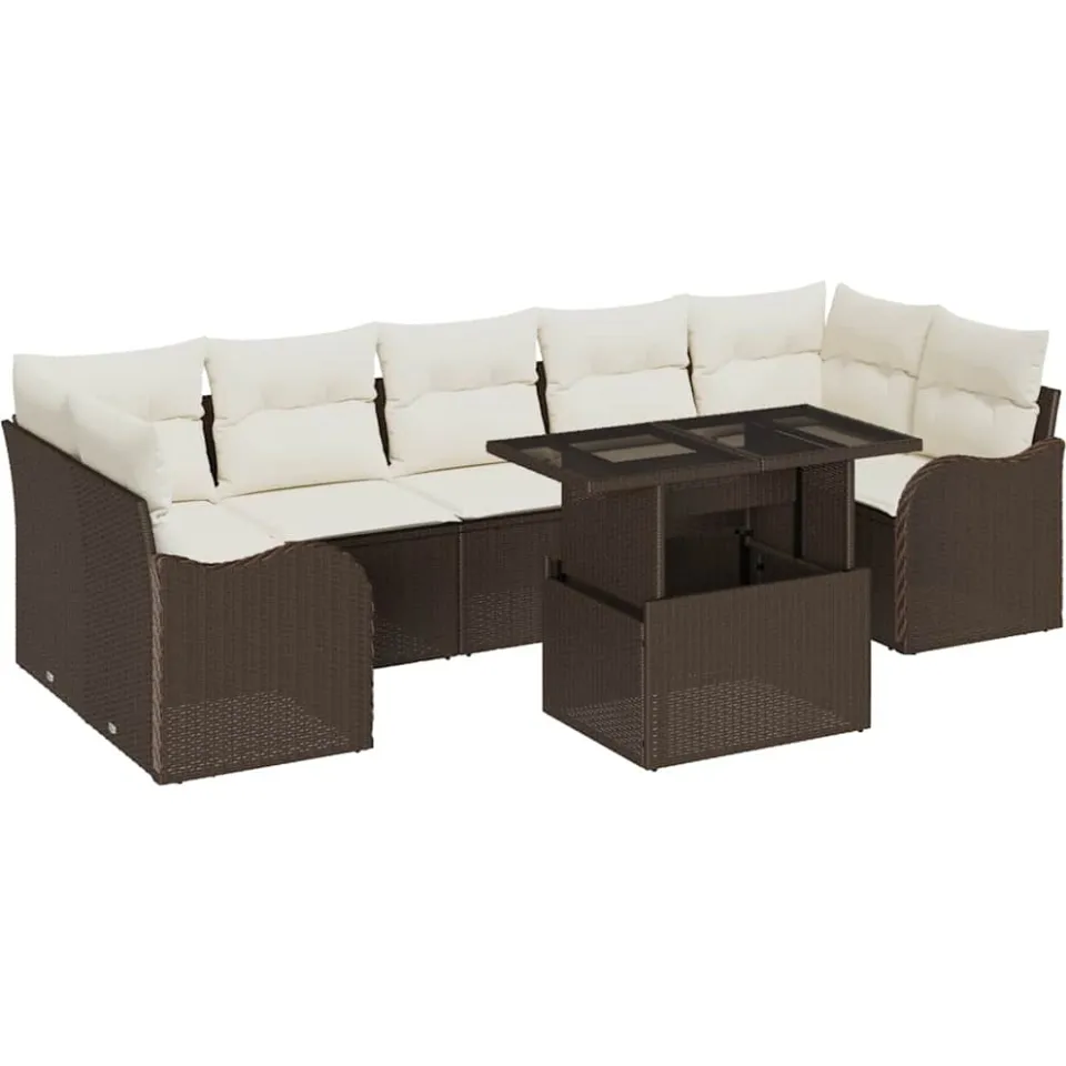 vidaXL Tuin Sofa Set 8 st Bruin en Crème poly rattan