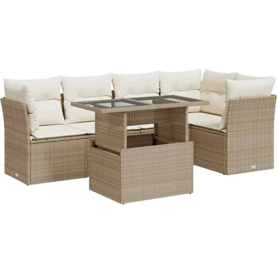 vidaXL 6-delige Loungeset met kussens poly rattan beige, foto 3