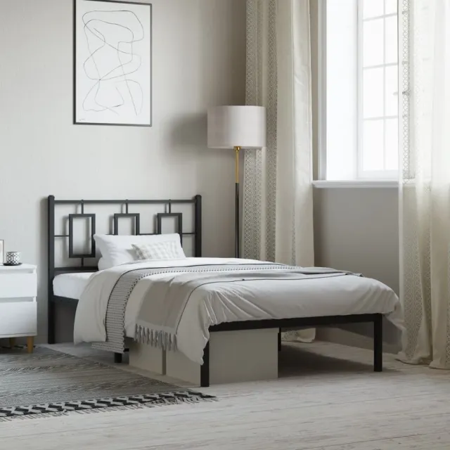 vidaXL Bedframe met hoofdbord metaal zwart 100x190 cm