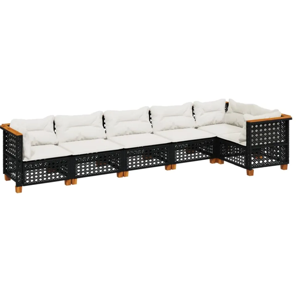 vidaXL 6-delige Loungeset met kussens poly rattan zwart