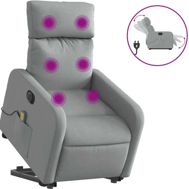 vidaXL Sta-op-massagestoel - elektrisch - verstelbaar - stof - lichtgrijs